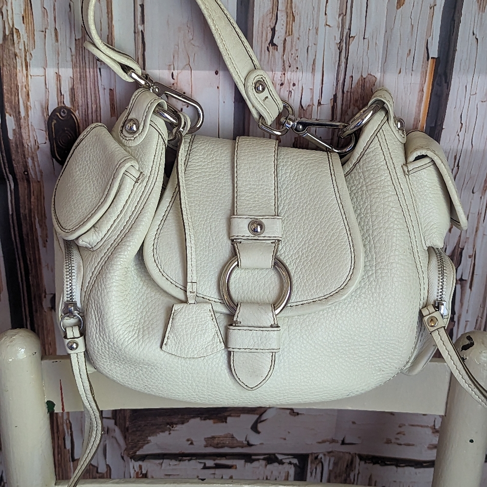 Banana Republic Cream Leather Shoulder Bag with Ring Accent
